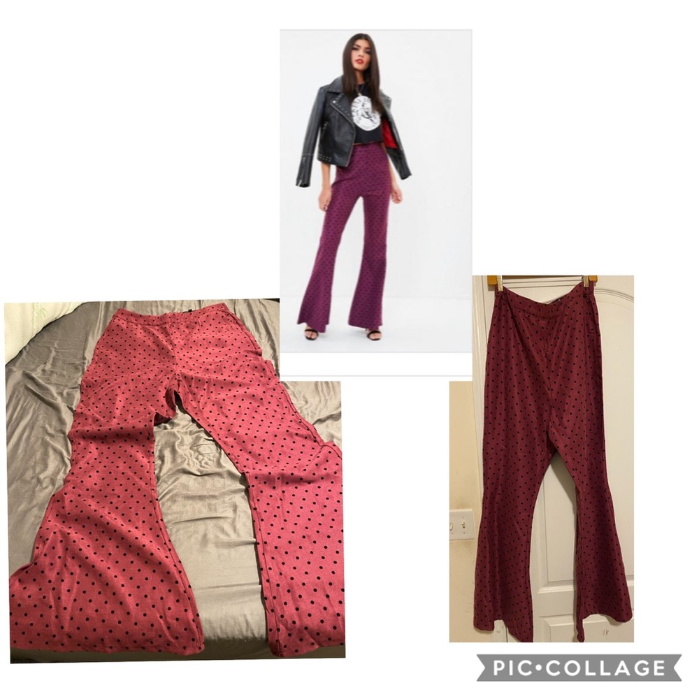 purple polka dot kick flare pants